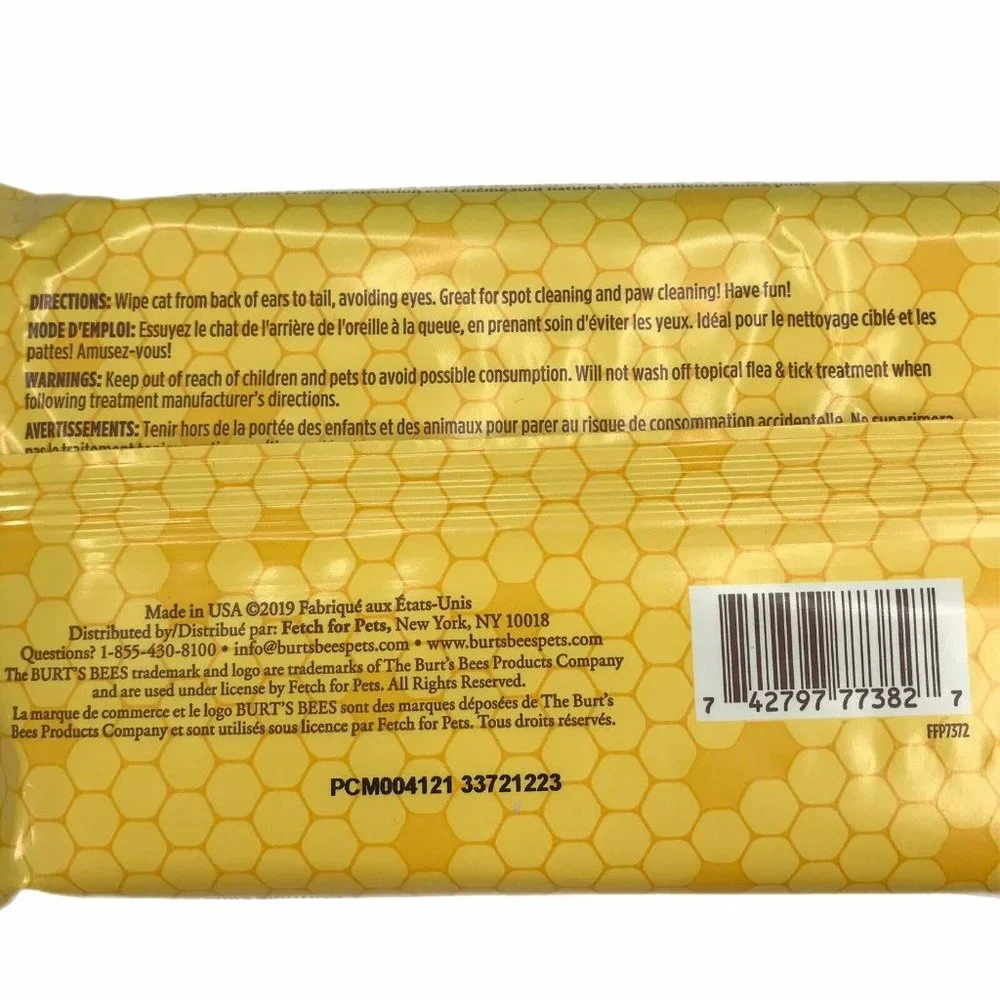 Burt's Bees Cat Dander Reducing Wipes W/Colloidal Oat Flour Set of 2